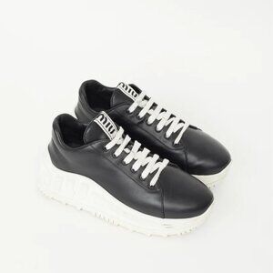 NWT Miu Miu Chunky Sneakers Black Calfskin Leather Platform Lace-up Sz 41